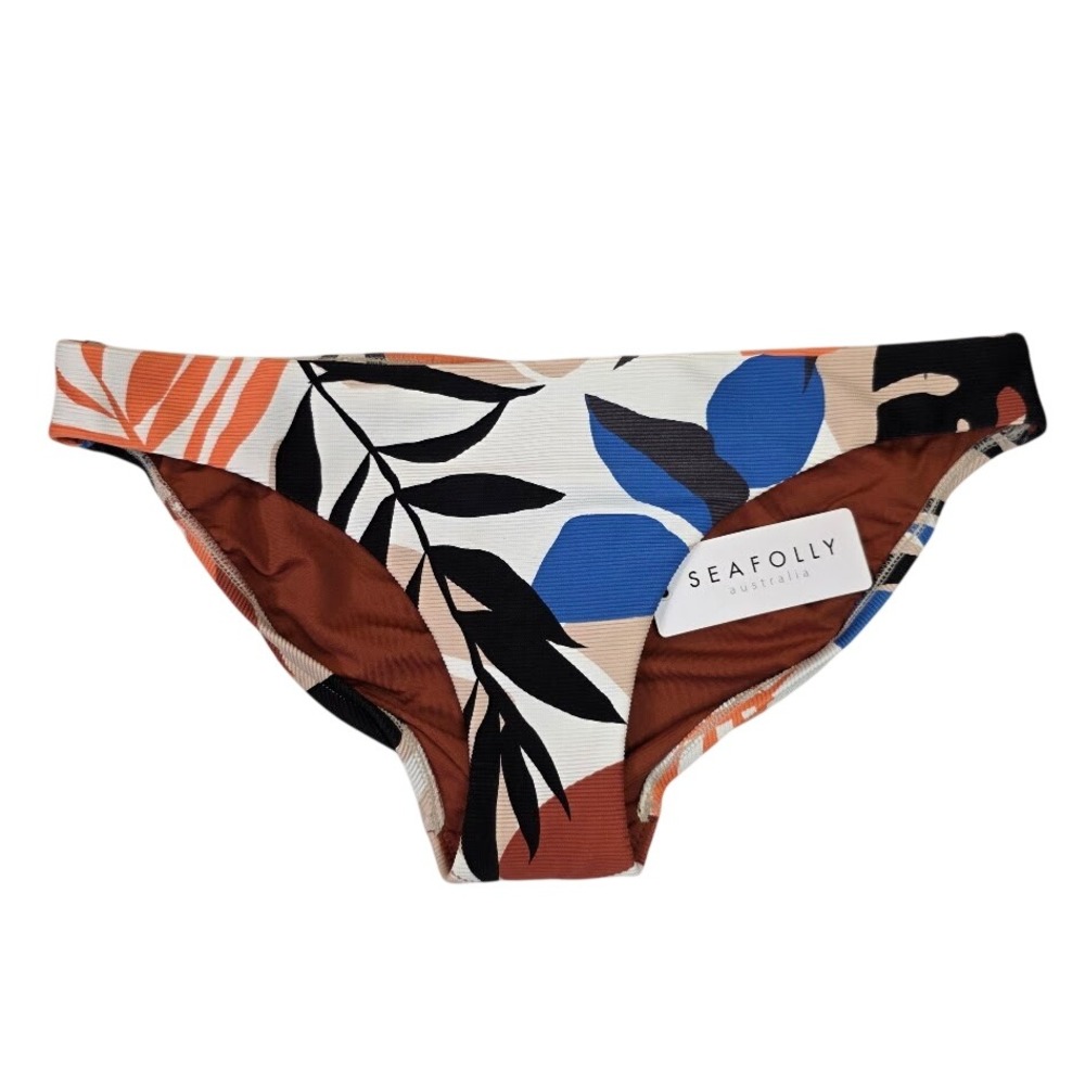 Seafolly Womens 10 InTheJungle Hipster Bikini Bottom Chocolate Tropical Ribbed